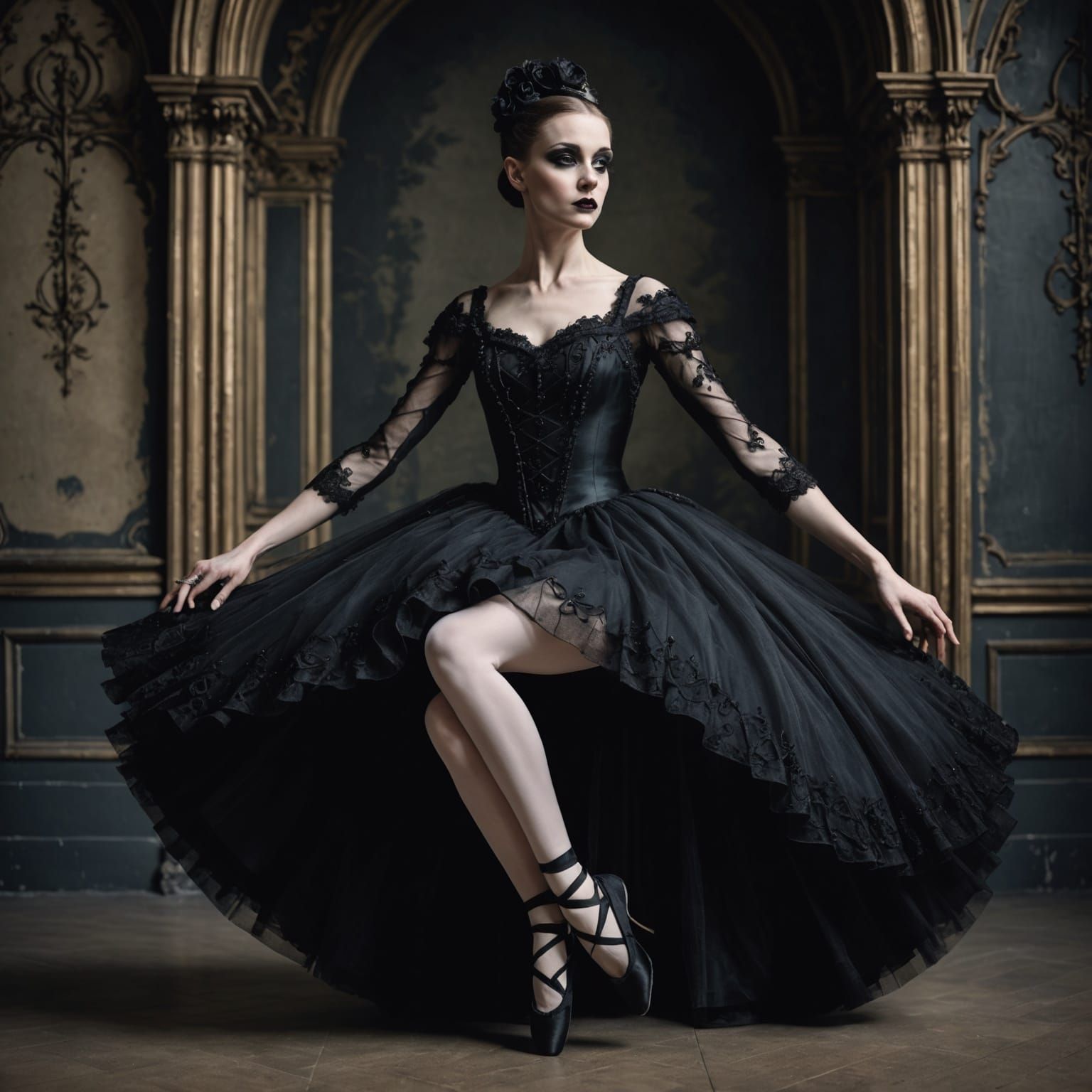 Ethereal Gothic Ballerina in Dark Ambiance