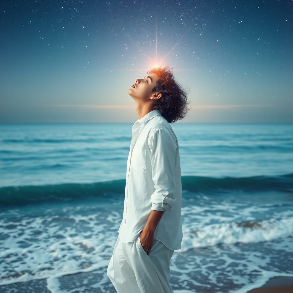 Ethereal Sea Goddess with Starlight in Her Hair