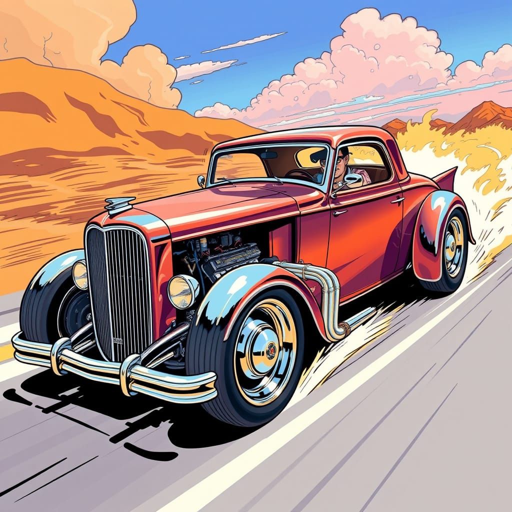 Chrome Hot Rod Illustration Inspired by Syd Mead