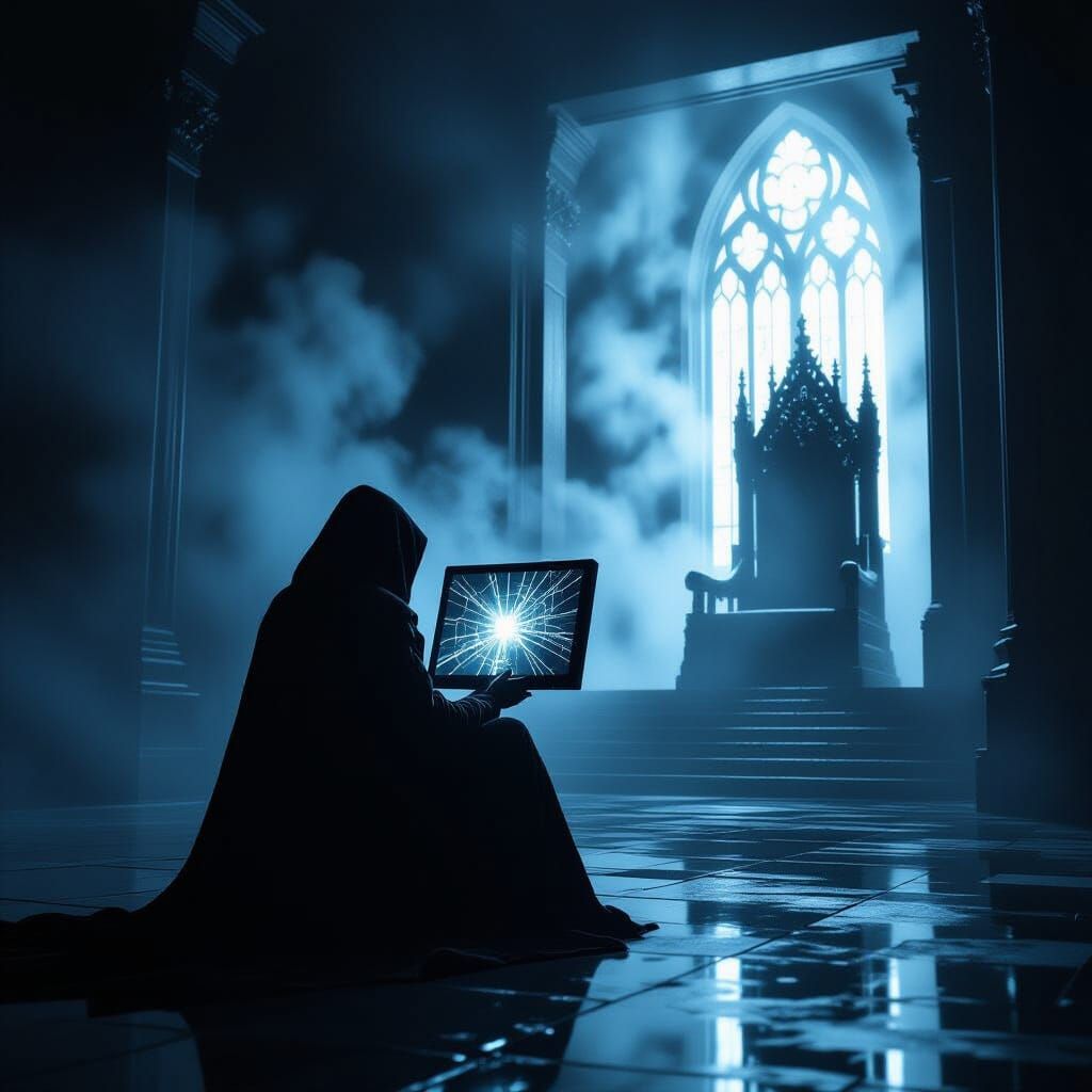 Cyberpunk Noir: Figure in a Dark, Minimalist Room