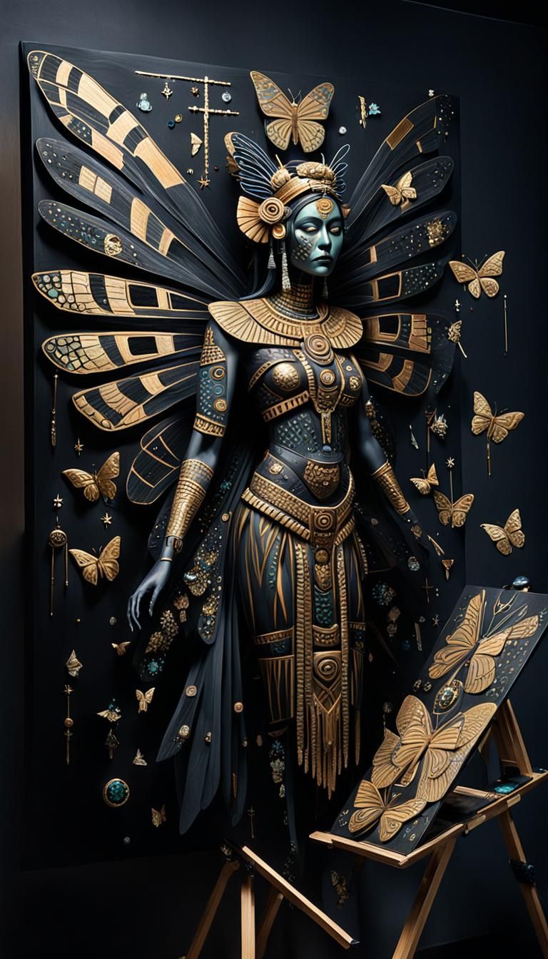 Obsidian Butterfly Goddess in Aztec Regalia