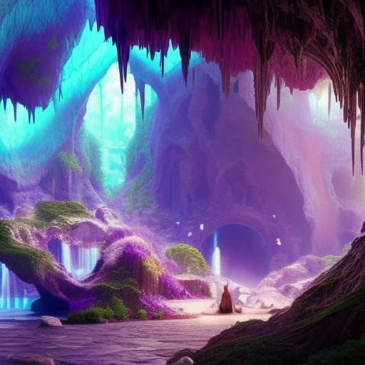 Magical indoor oasis inside a amethyst cave& oasis vibes& magical vibes& amethyst vibes