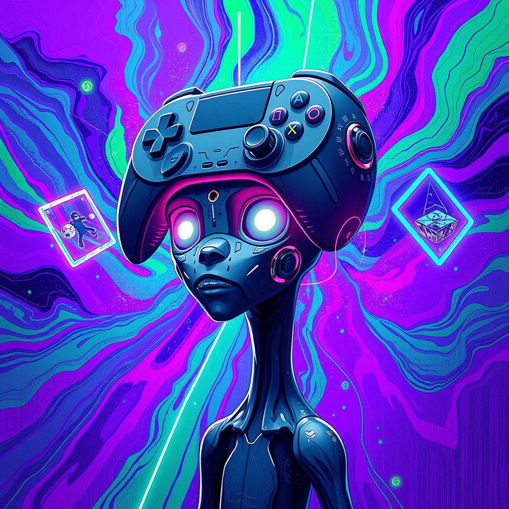 Futuristic Being with Game Controller Head in Abstract Expre...
