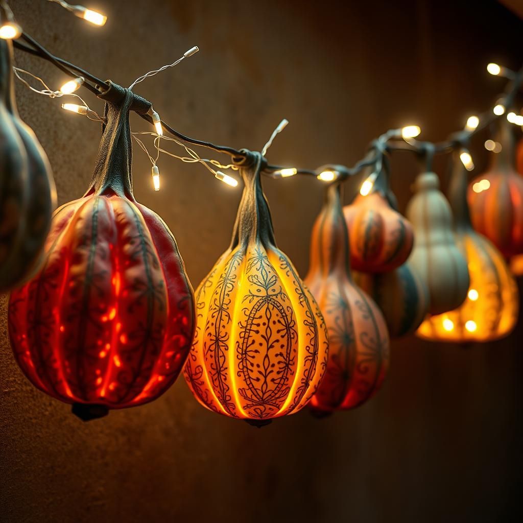 Glowing Gourds in American Folk Art Style