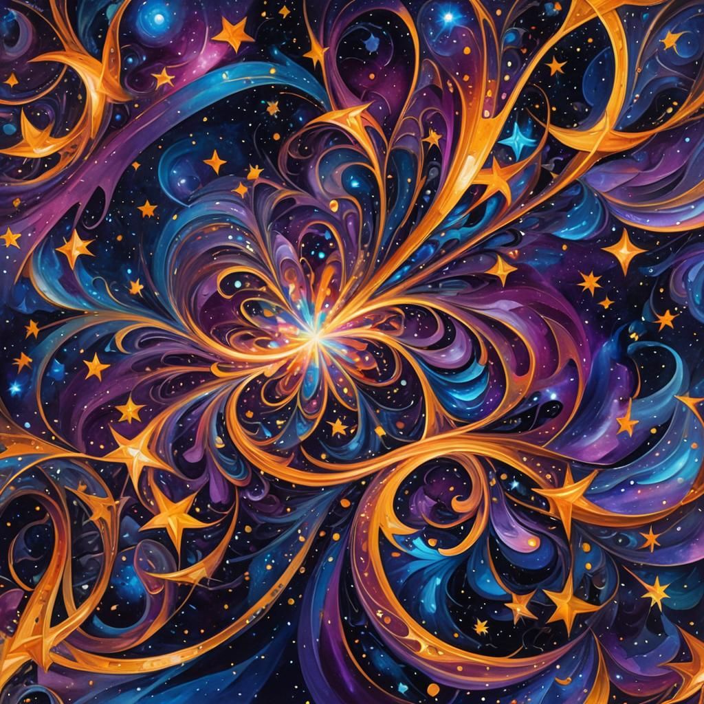 Vibrant Geometric Abstract Art of a Starry Night