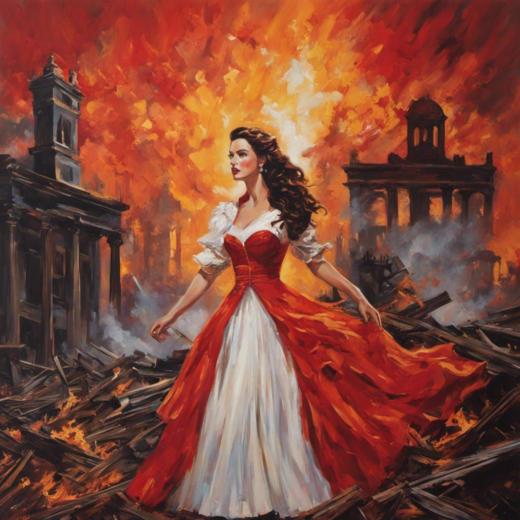 Fiery Determination in Atlanta Ruins: Impressionist Painting
