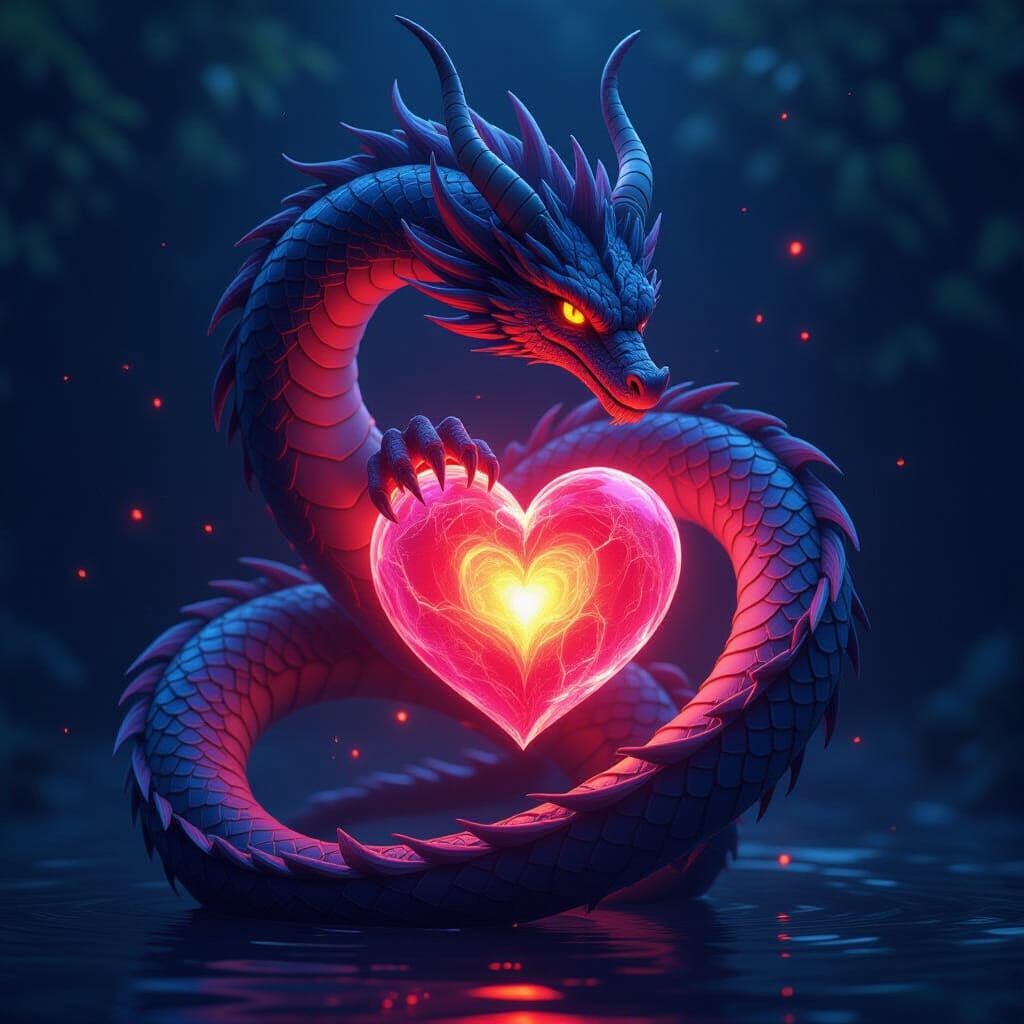 Dragon Entwined with Heart in Ethereal 3D Anime Style