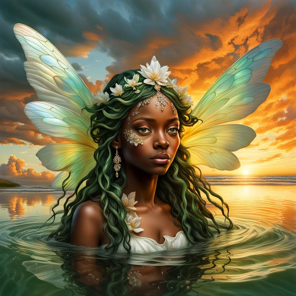 African American Fairy Emerges from Water