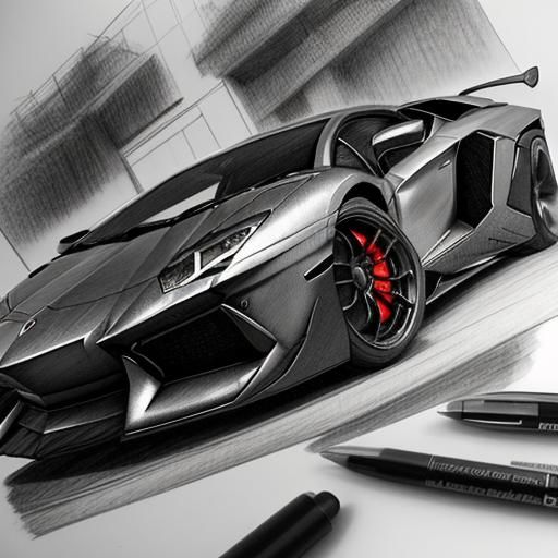 Hyperdetailed Charcoal Drawing of Aventador SVJ
