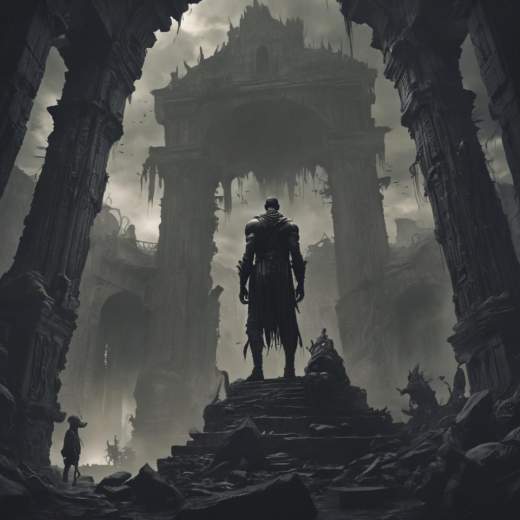 Dark Fantasy Ruins with Impossible Creatures