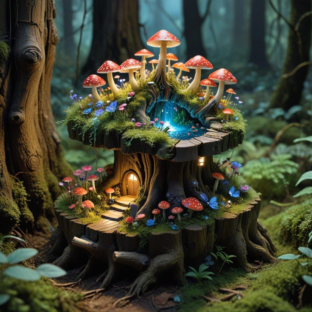 Enchanted Fairy Garden in Hollow Tree Stump