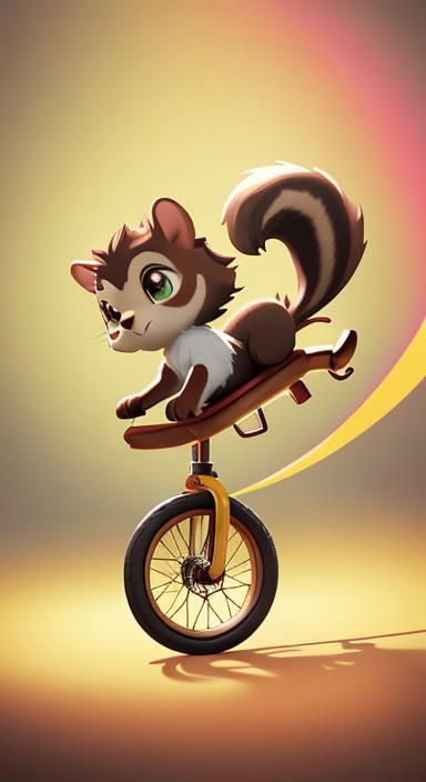 Squirrel on Unicycle in Circus: Cinematic Film Still