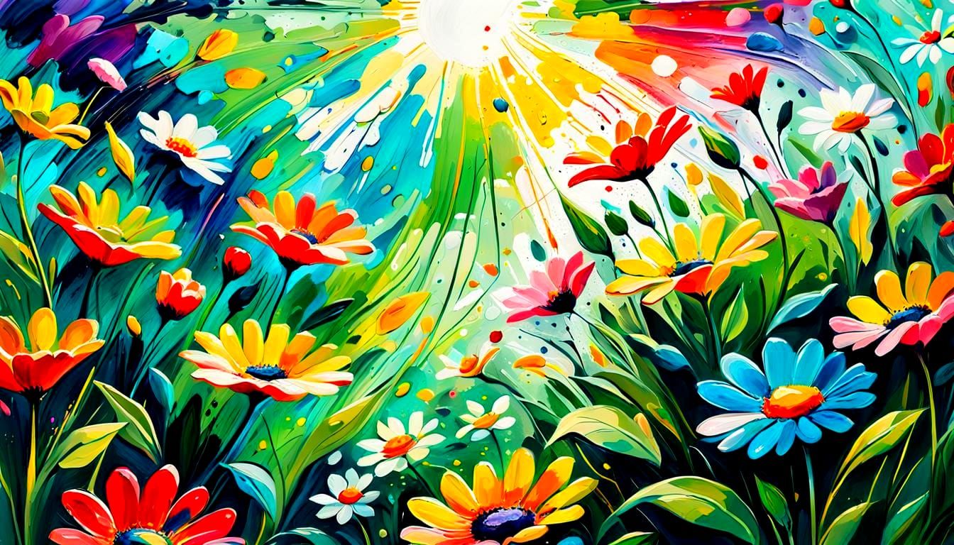 Abstract Ink Splatter Flower Garden Art