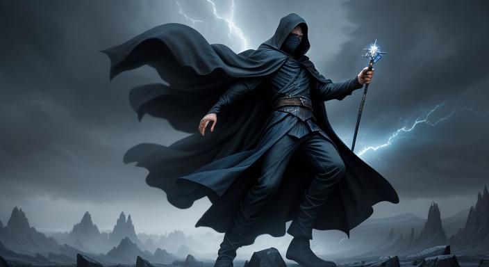 Dynamic Wizard Casting Spell in Stormy Fantasy Art