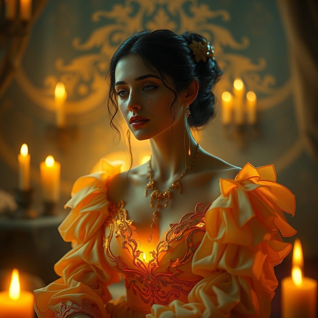 Candlelit Portrait of Woman in Wax Gown