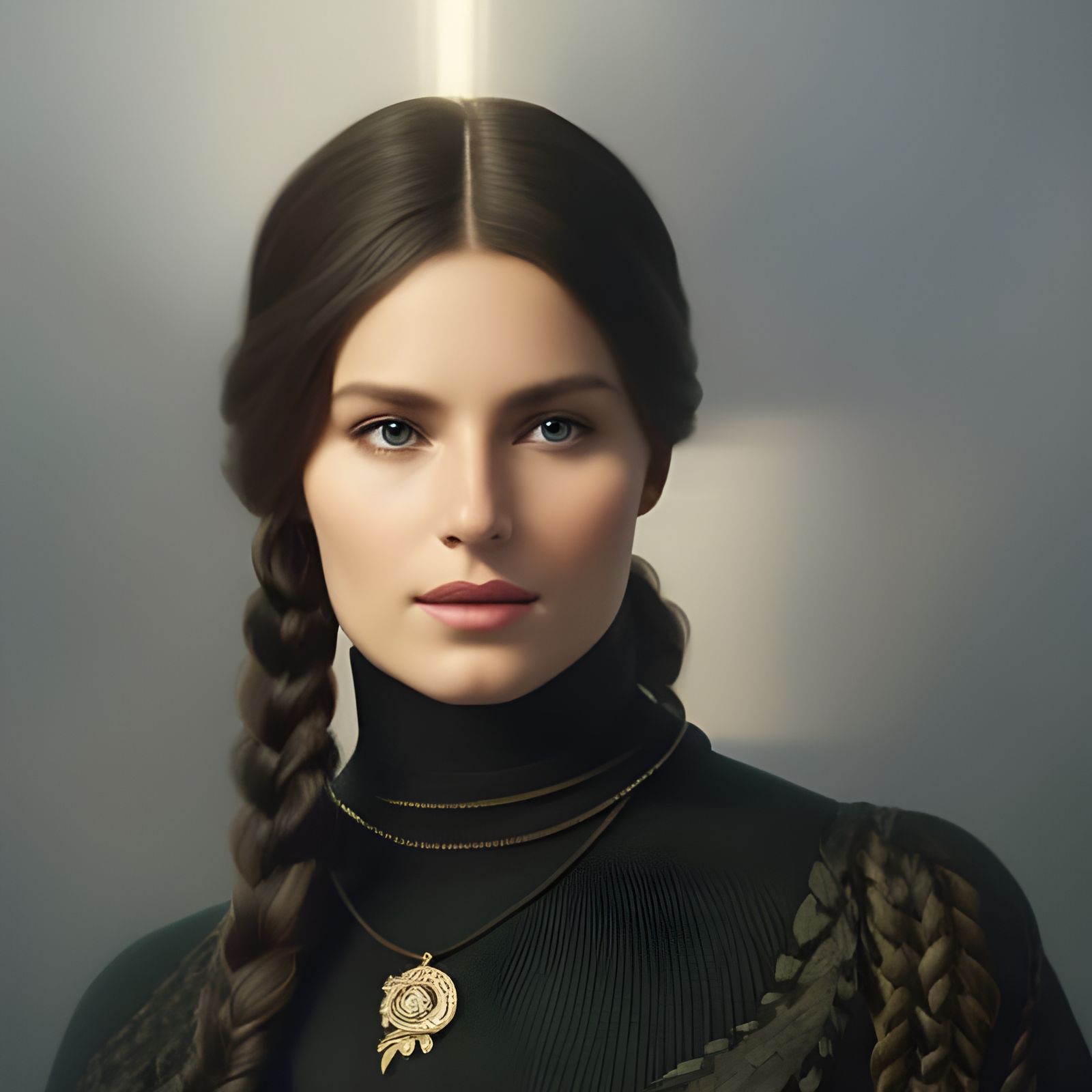 German Woman with Braids Portrait in Hyperdetailed Style