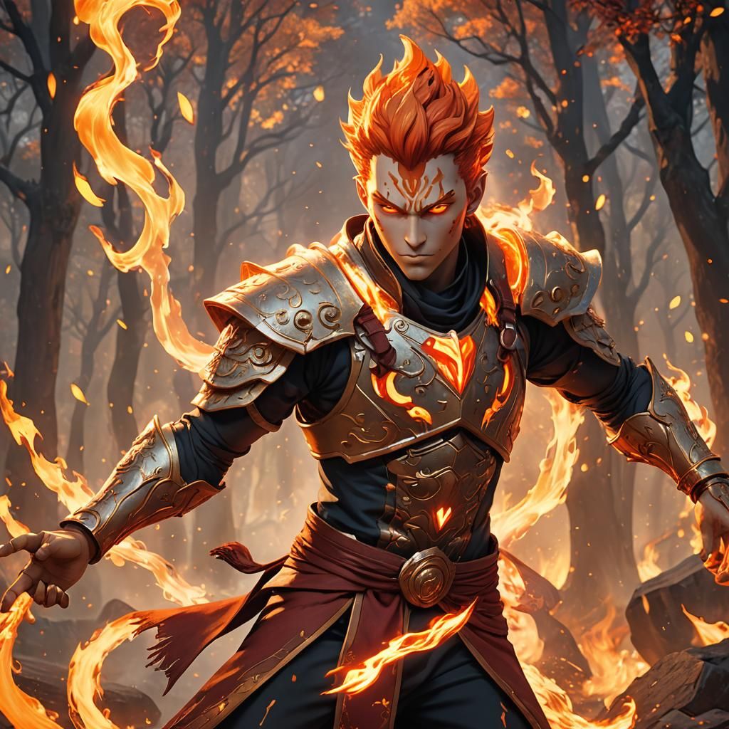 Fiery Anime Genasi in a Fantastical Realm