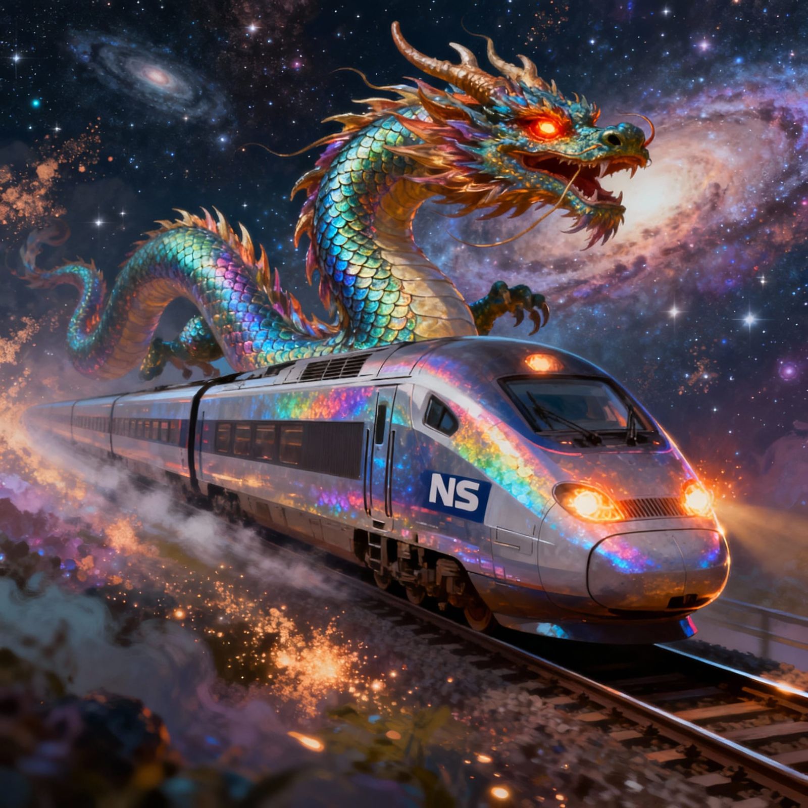 Dragon Train Soars Through Starry Nebula