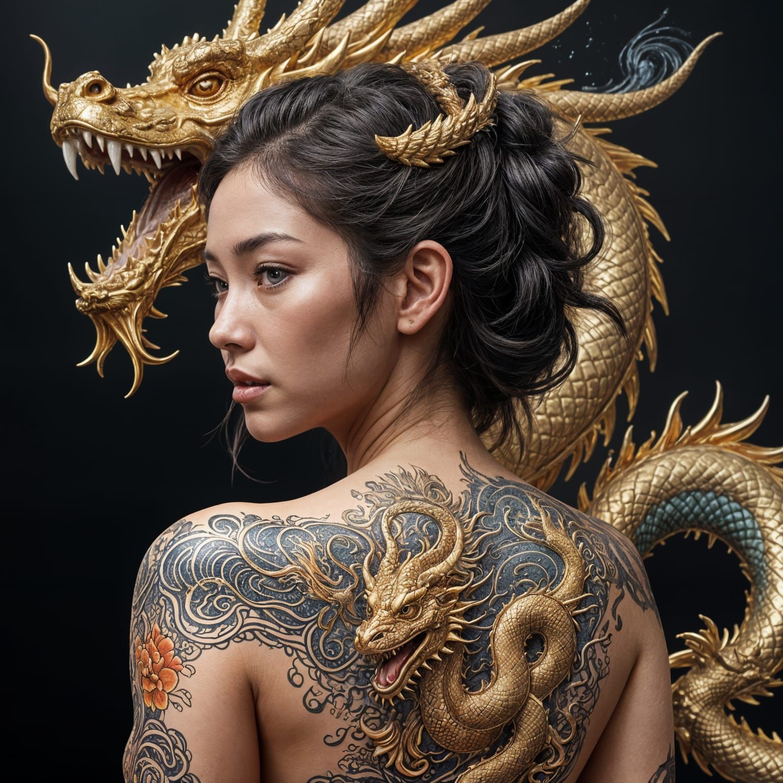 A golden dragon tattoo..