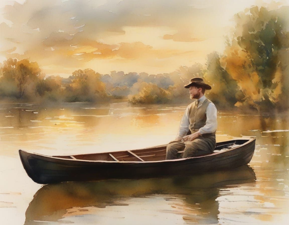 River Stour Punt in Watercolor Impressionist Style