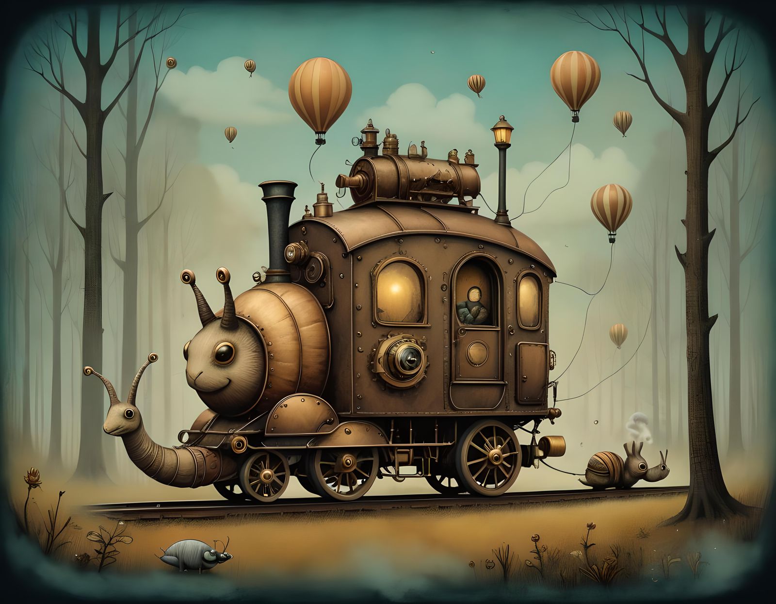 Steampunk Snail Mail Caravan on Steam Train