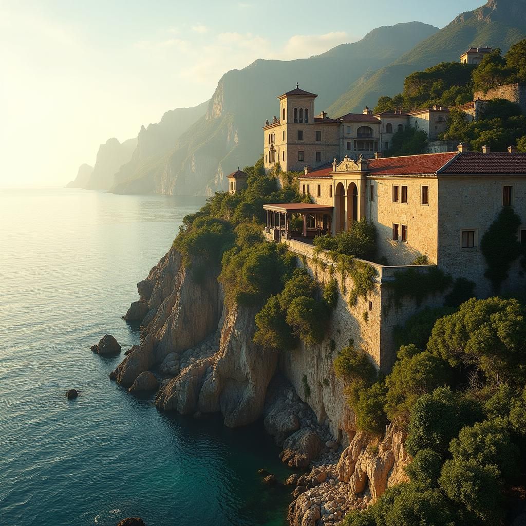 Tropical Mediterranean Town Villa in Golden Light