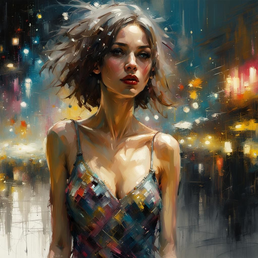 Colorful Nightclub Scene as Oil Painting