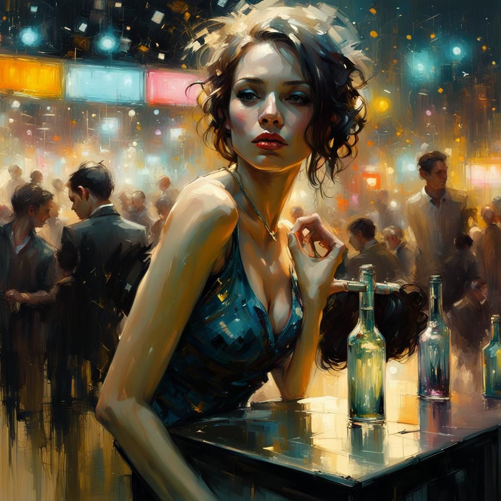 Colorful Club Scene as Oil Painting