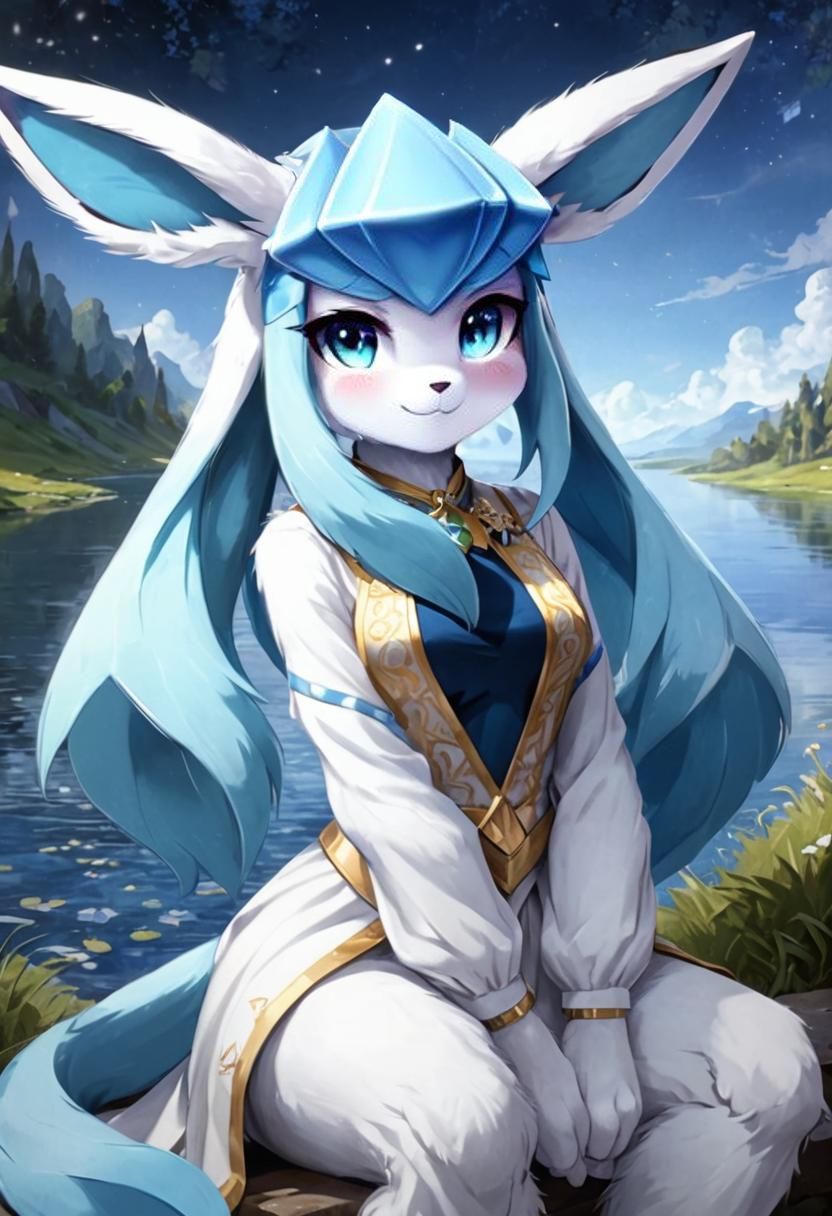 Anthro Glaceon Portrait in Anime Style