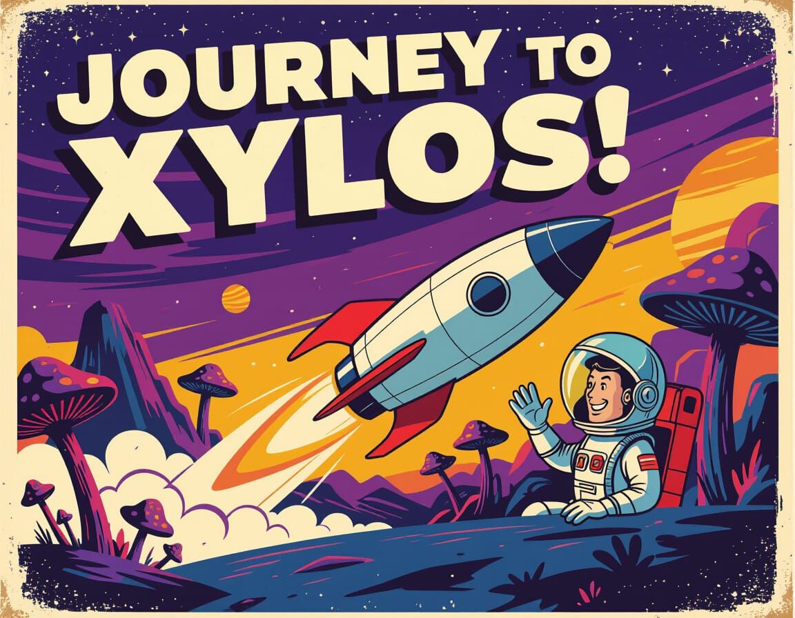 Retro Sci-Fi Rocket Launch on Alien Planet