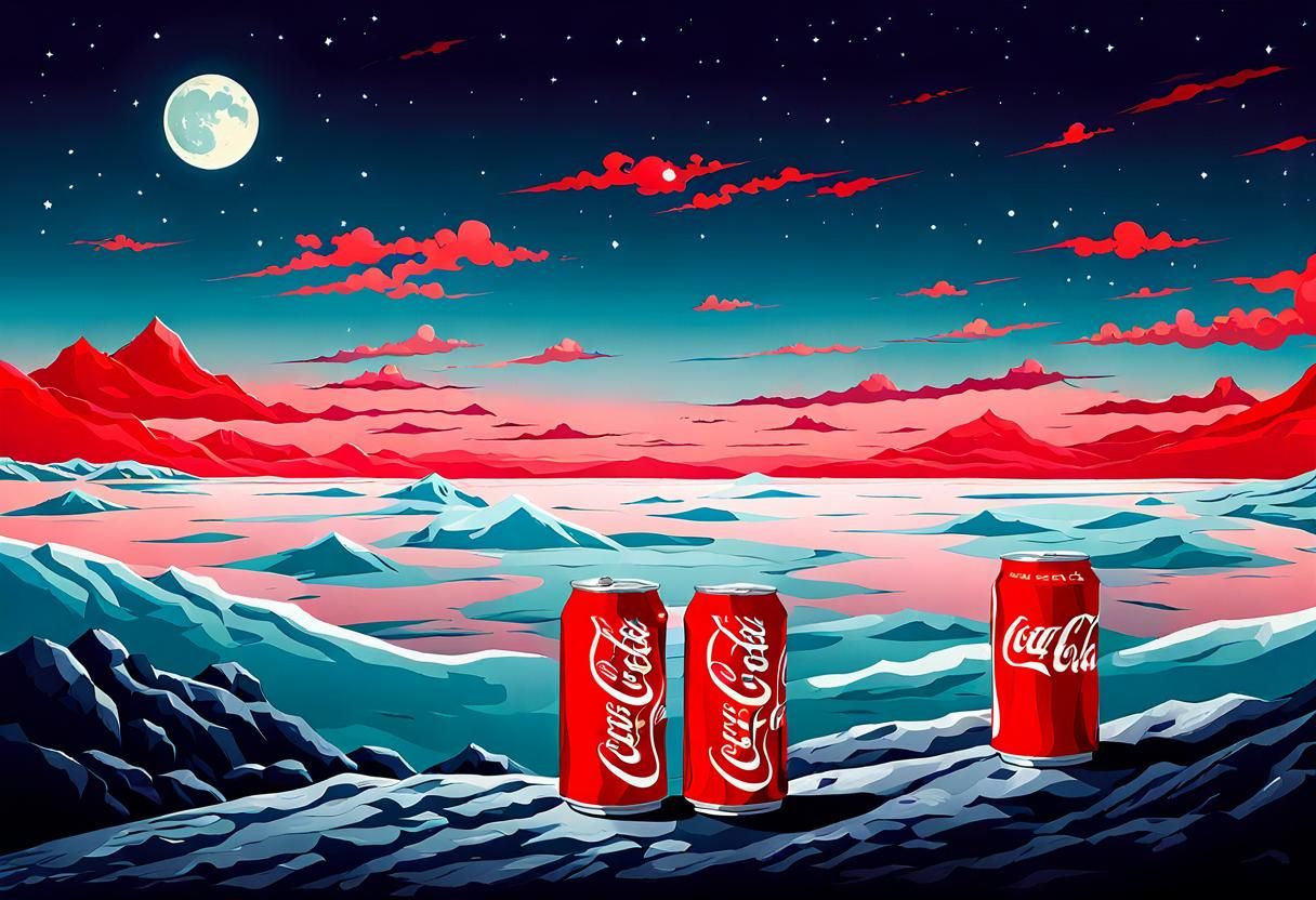 Coca-Cola Cans on Red Sky Background