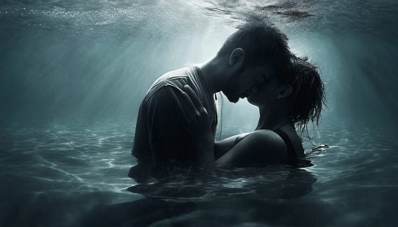Underwater Embrace: Peaceful Descent into the Abyss