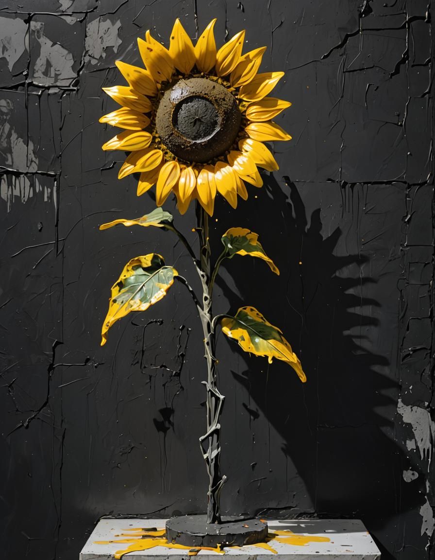 Giacometti-Inspired Sunflower Sculpture in Mystical Light