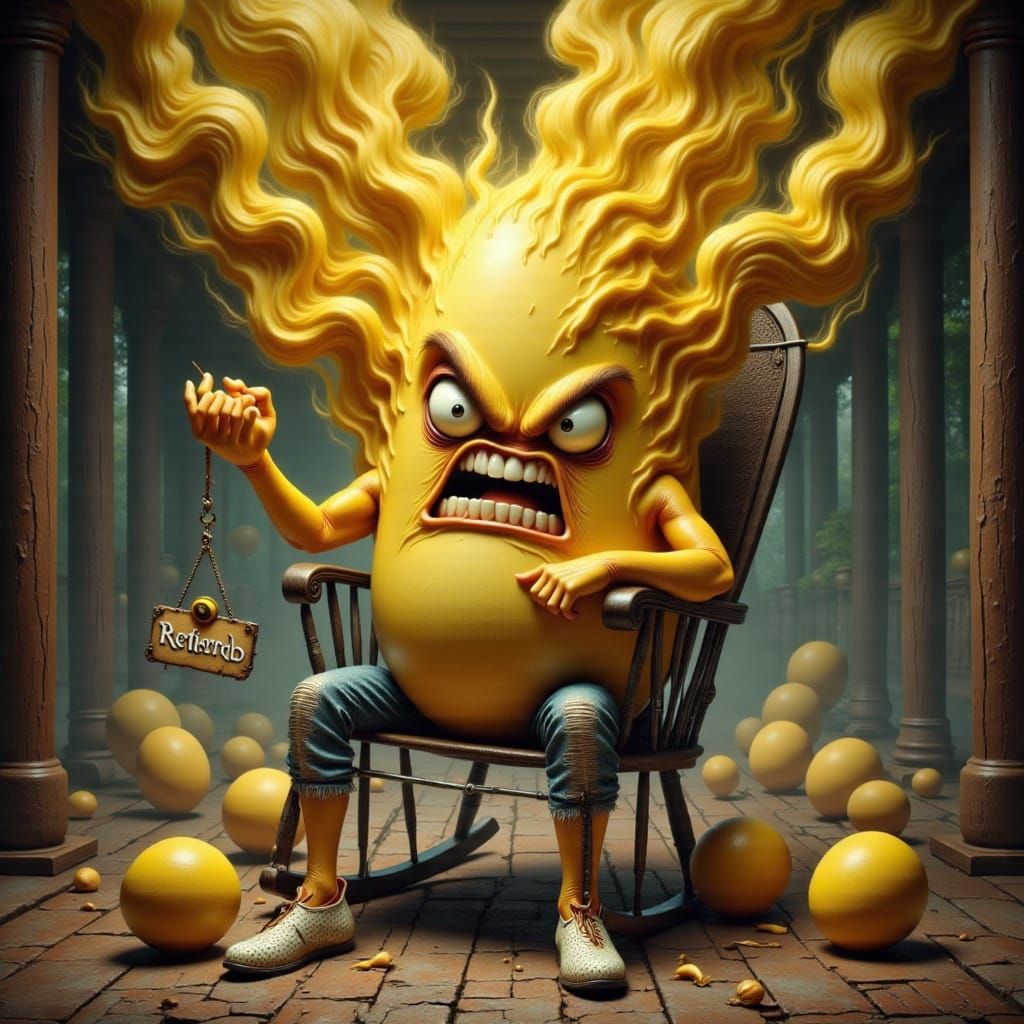 Angry Retired Egg Portrait in Surreal Style