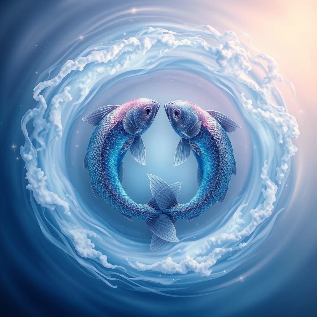 Cosmic Pisces: Iridescent Fish Swim Amidst Stellar Vortex