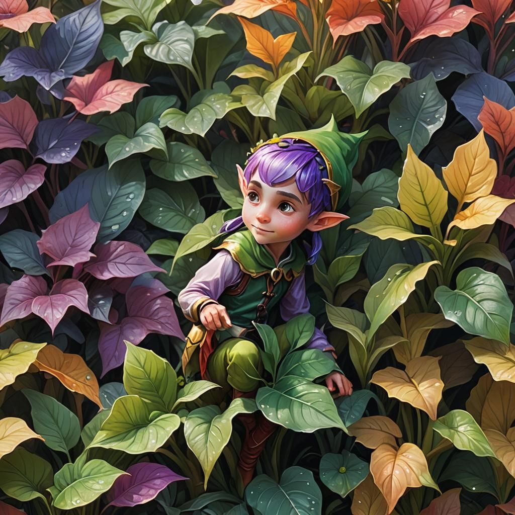 Elf on Giant Plant in Hyper-Realistic Digital Painting