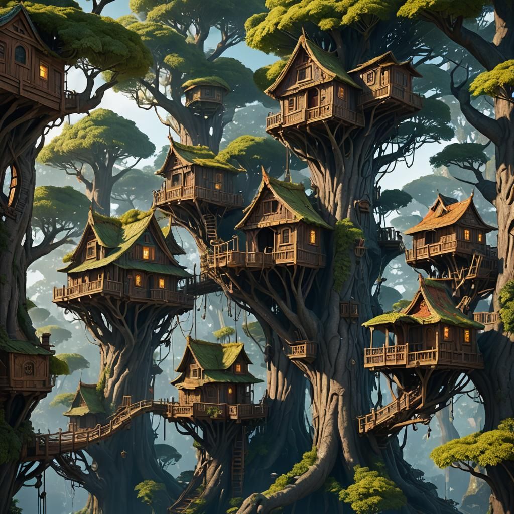 Fantastical Treehouses in Detailed Matte Painting
