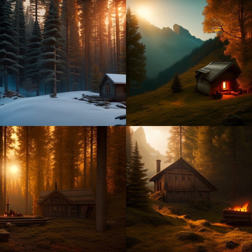 Chalet in Autumn Woods, Terry Redlin Style