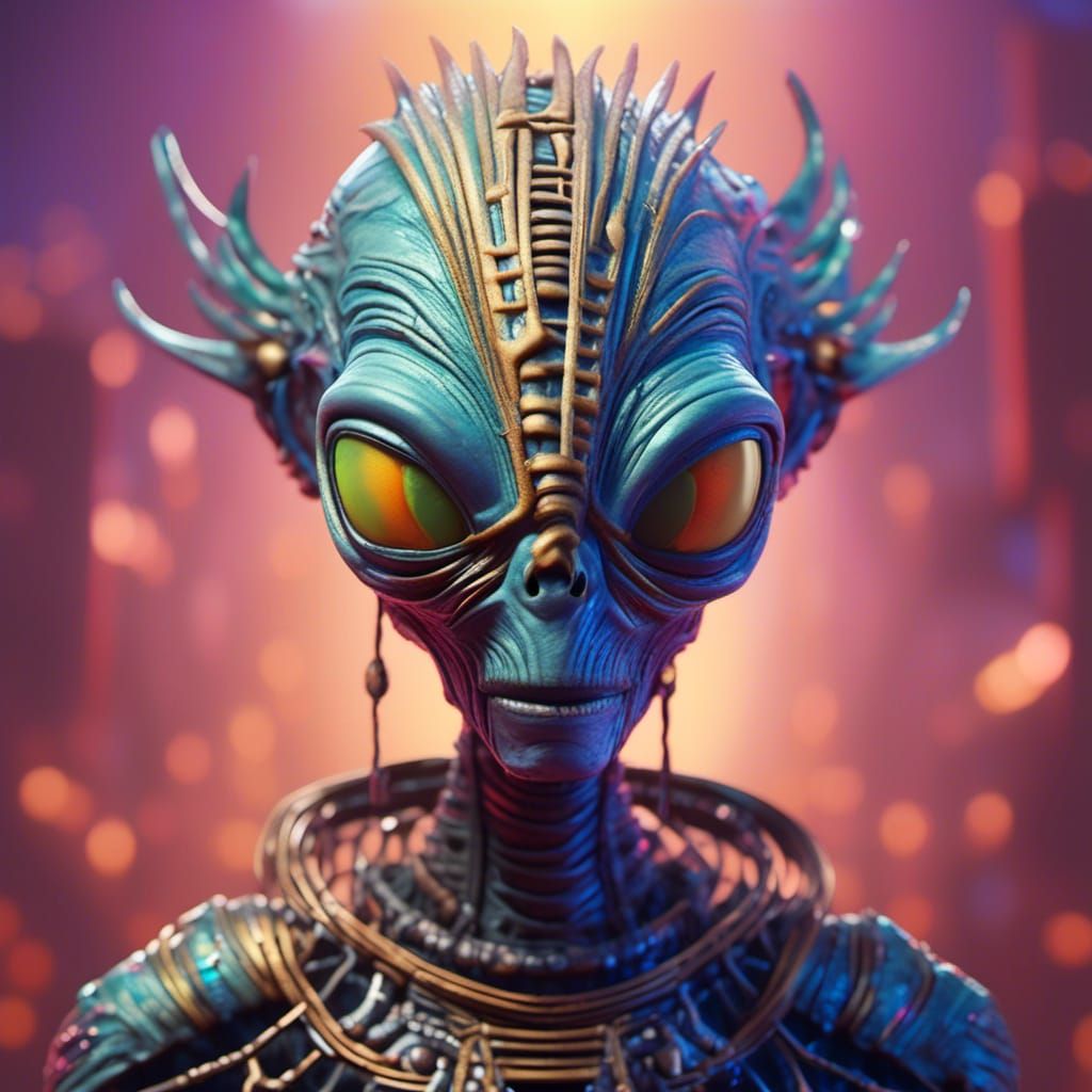 Hyperreal Alien Mummy Portrait in 3D Digital Art