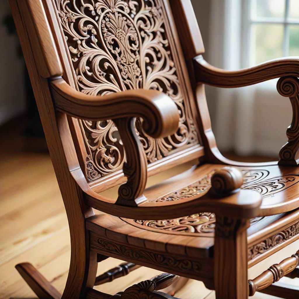 Intricate Wooden Rocking Chair in Macro Photography