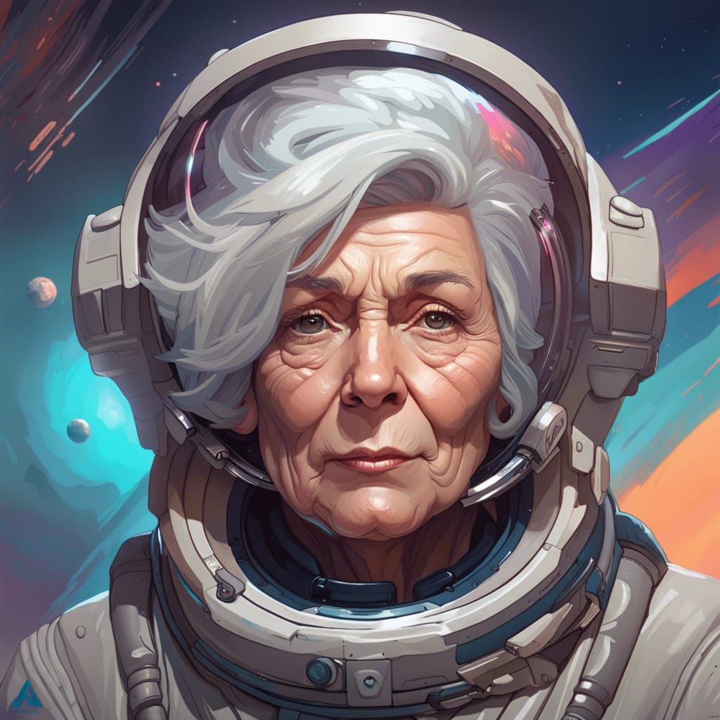 Detailed Portrait of an Elderly Woman Astronaut