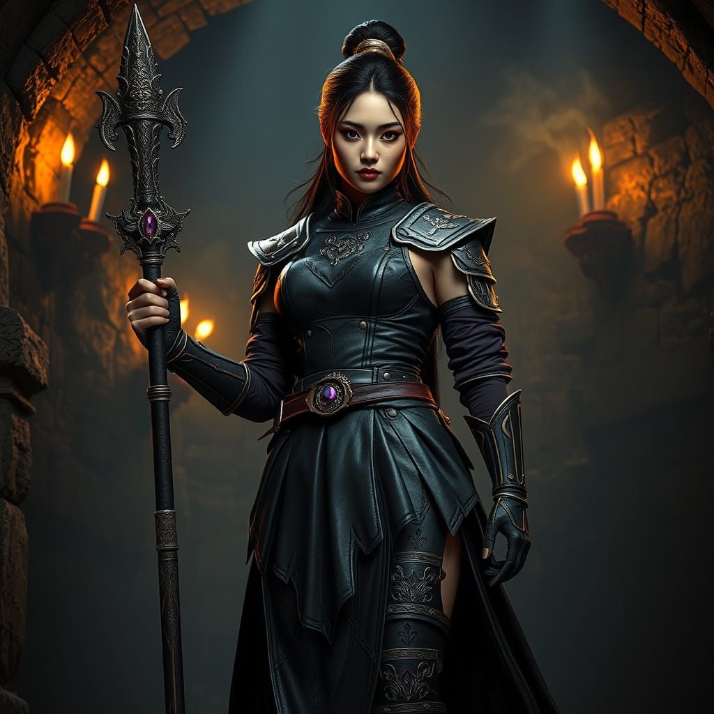 Regal Asian Warrior in Dark Fantasy Armor