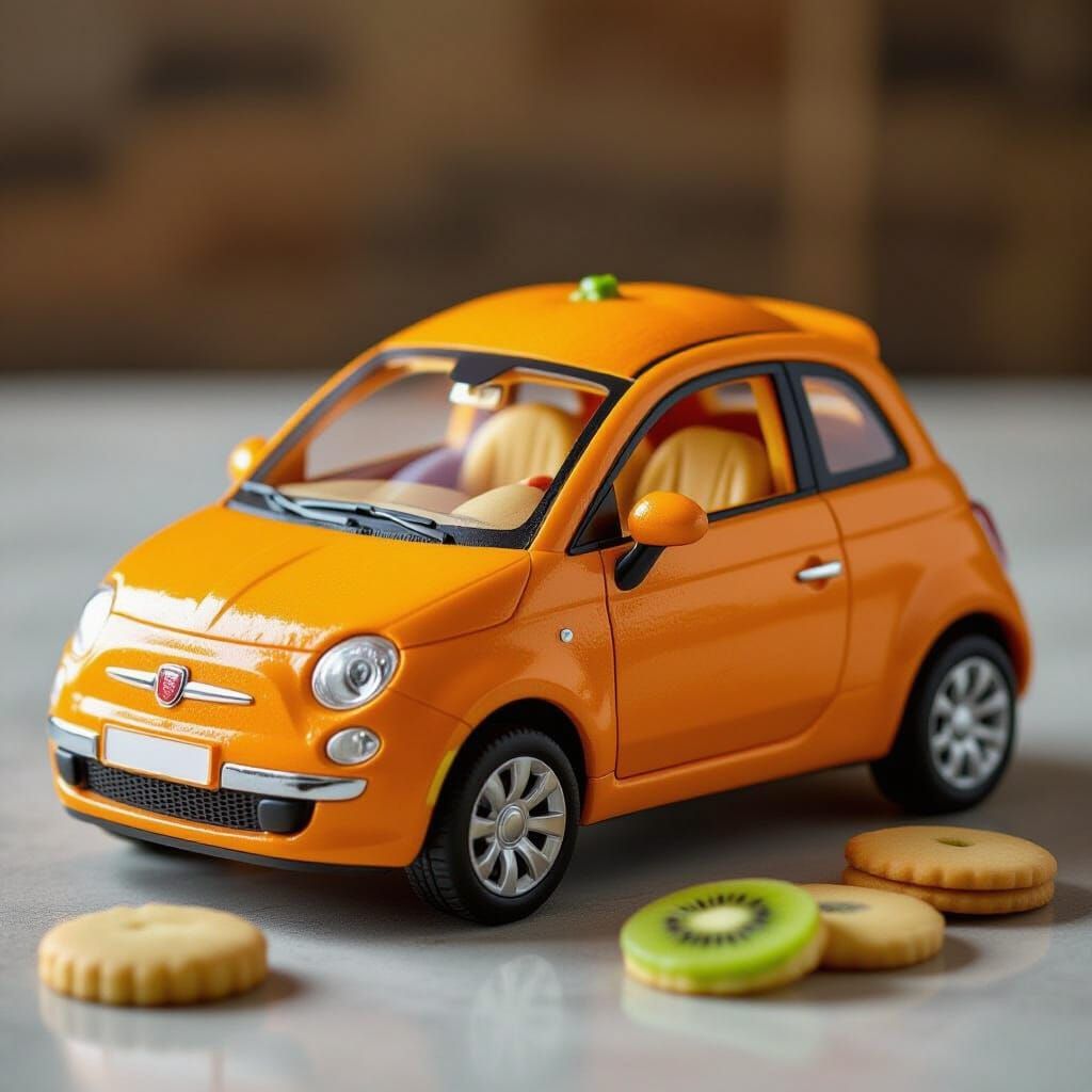 Edible Orange Car Sculpture with Cookie Wheels