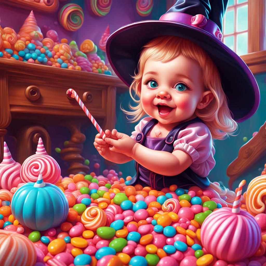 Baby Witches in a Candy Home: Digital Illustration