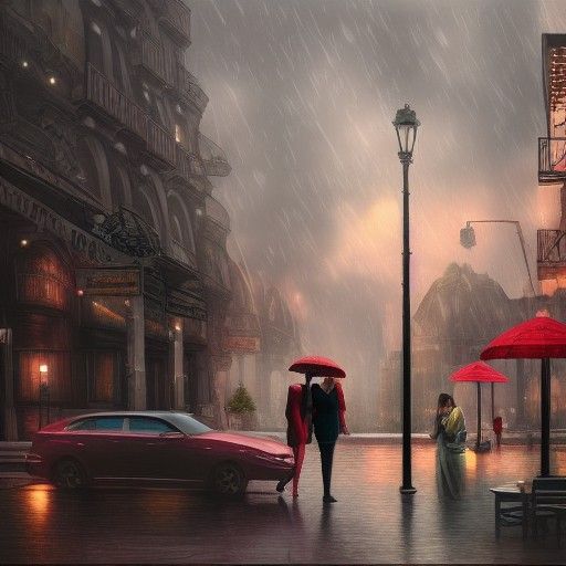 Cozy Couple at Cafe with Rainy City View