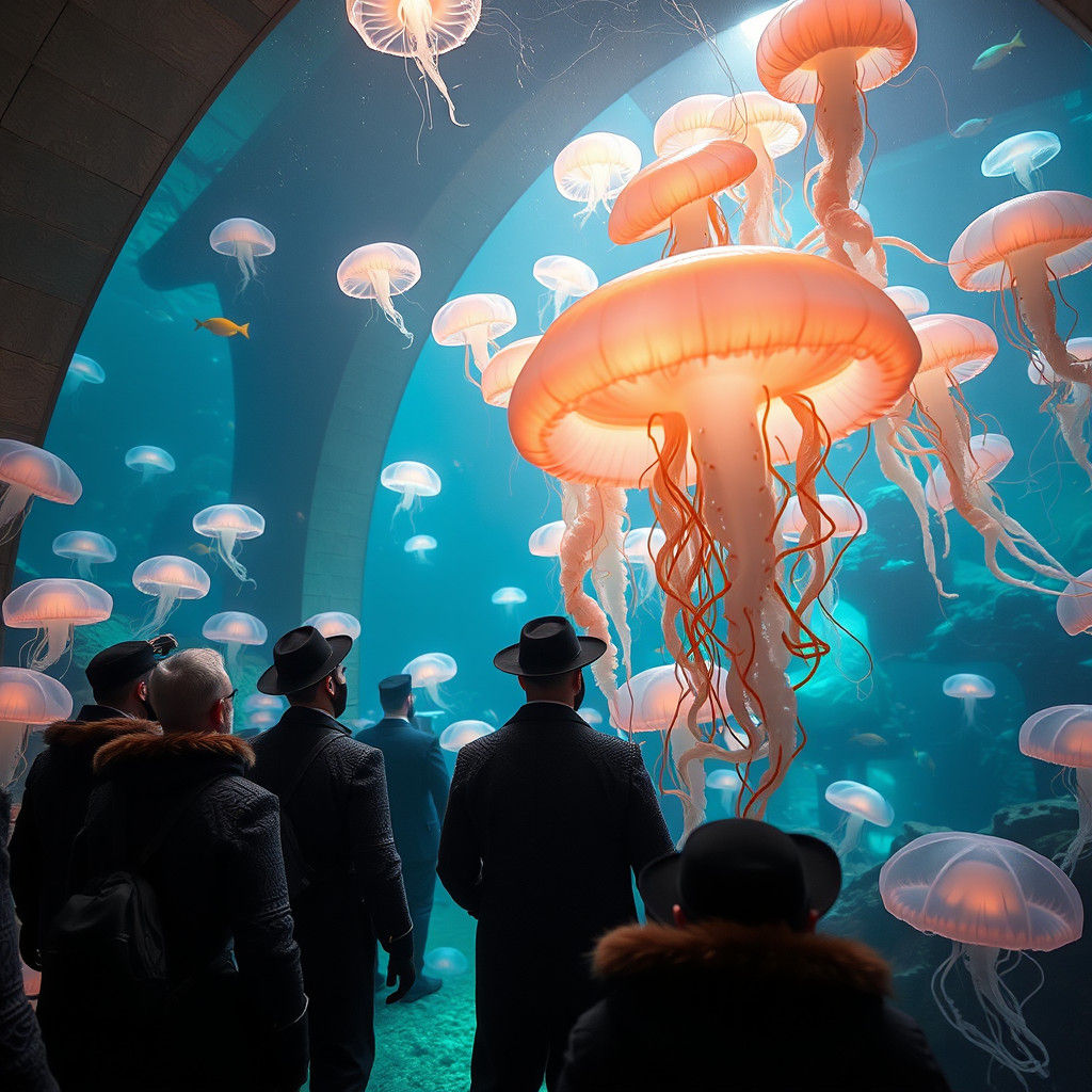 Hasidic Jews Explore Ethereal Aquarium Realm