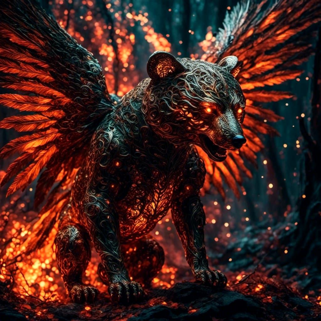 Phoenix Rising from Lava in Dark Fantasy Style