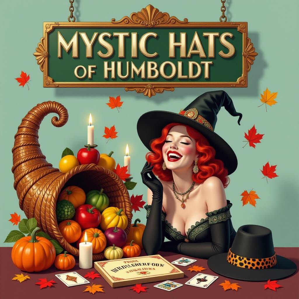 Art Deco Femme Fatale with Mystic Hats and Cornucopia