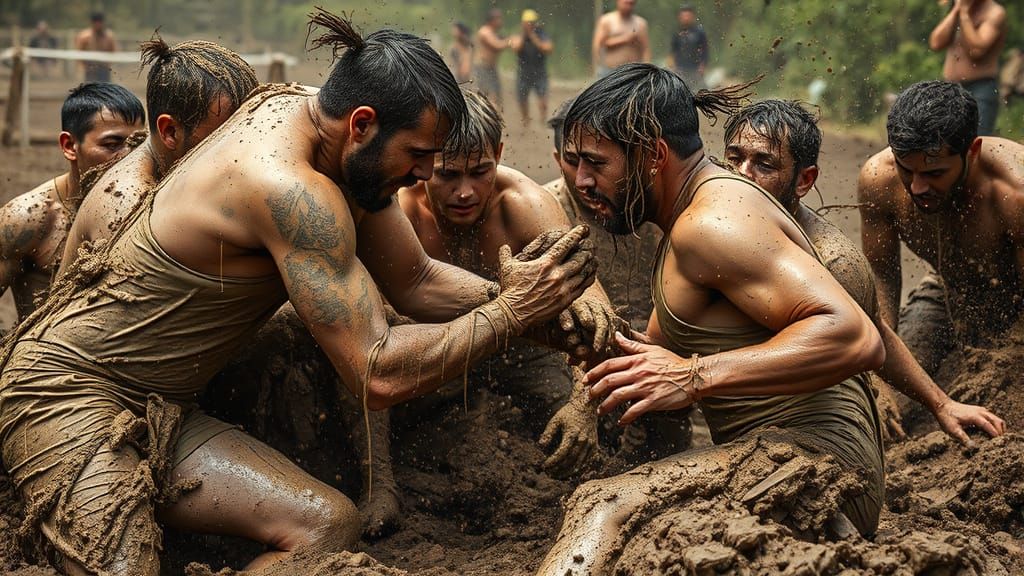 Bodacious Panoply of malleable mud covered the wrestlers