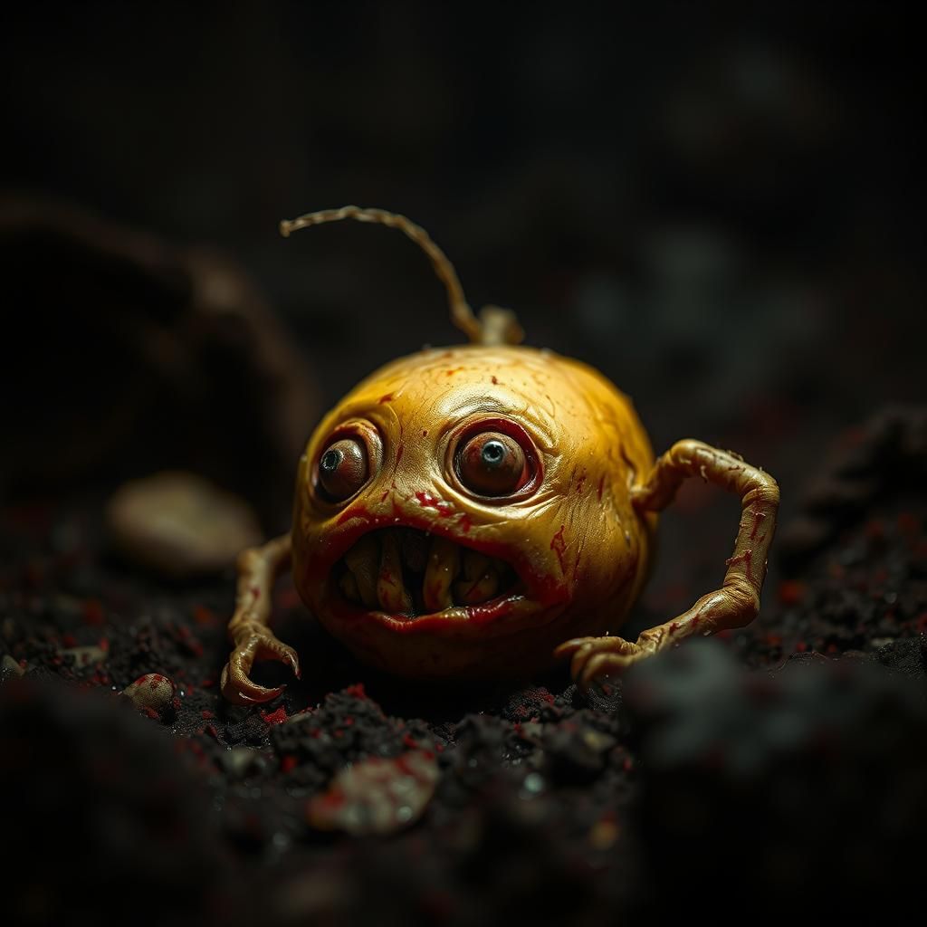 Mutated Potato Creature in Dark Horror Style